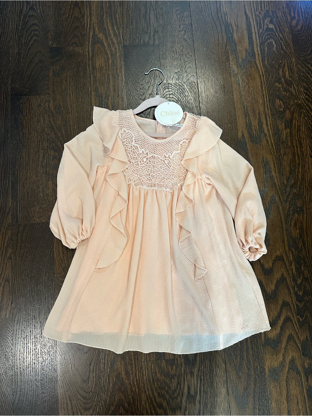 Chloe Peach Ruffle Crochet Yoke Blouse